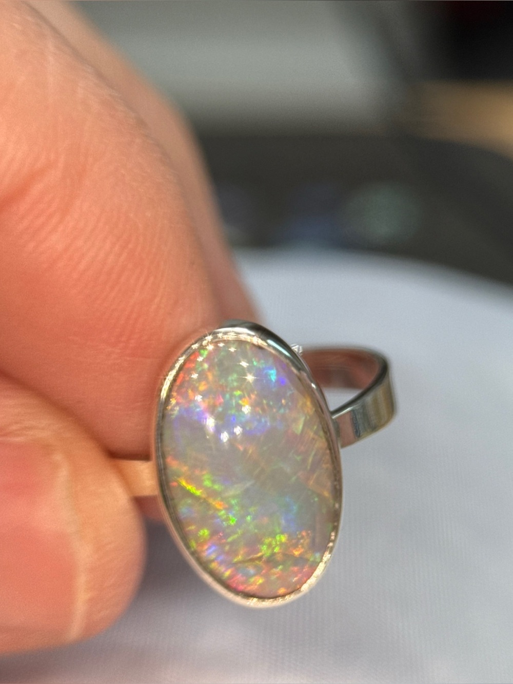 Australian Opal Oval Statement Ring set in Sterling Silver